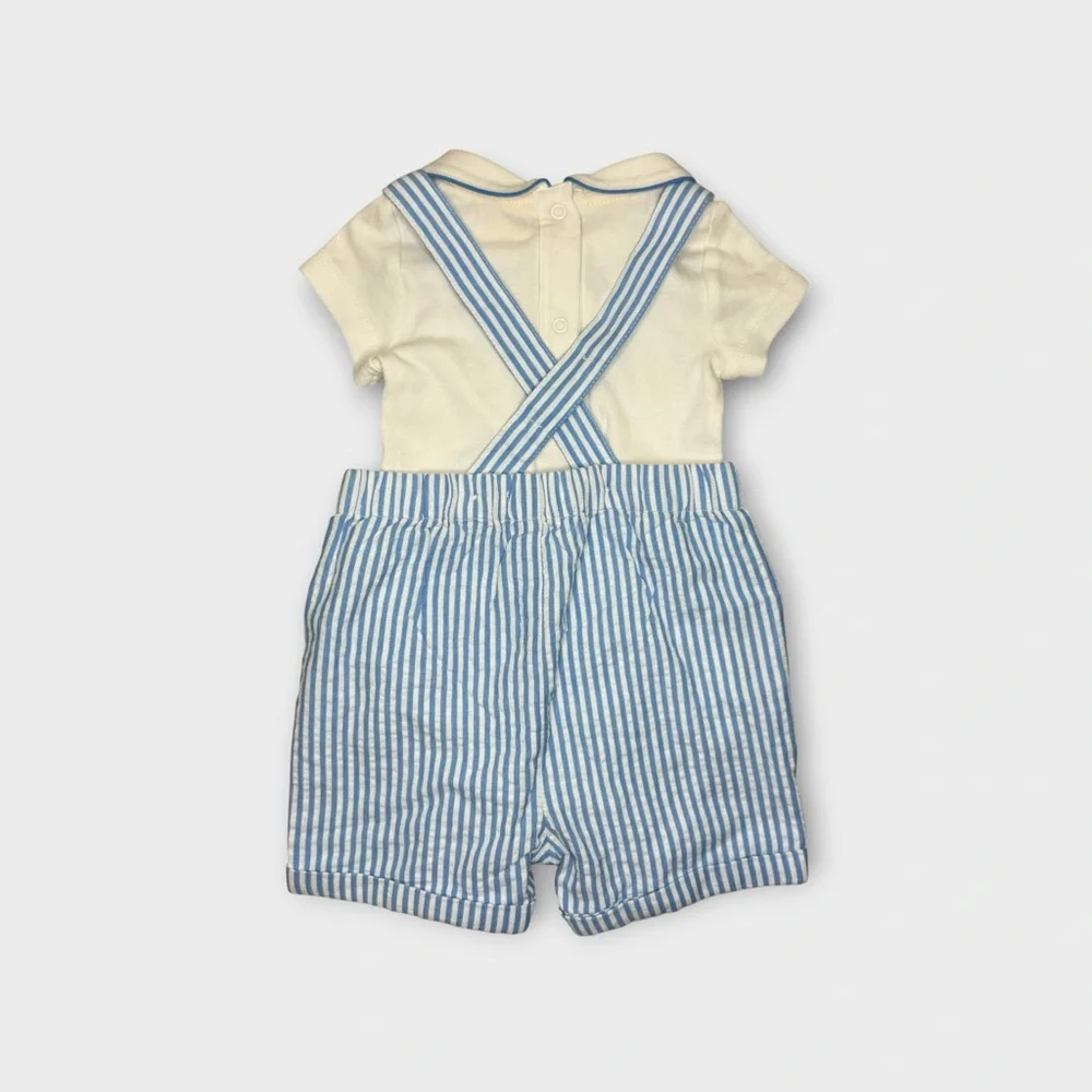 Mini Boden Blue Stripe Bunny Romper & Peter Pan Collar Bodysuit Matching Set